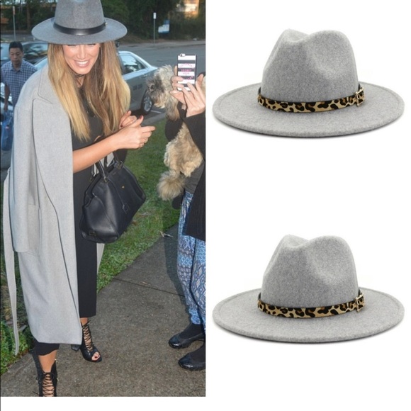 Accessories - 21 Fedora Panama Removable Leopard band LIGHT GREY